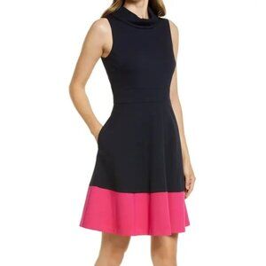 Eliza J Navy and Pink Midi Dress